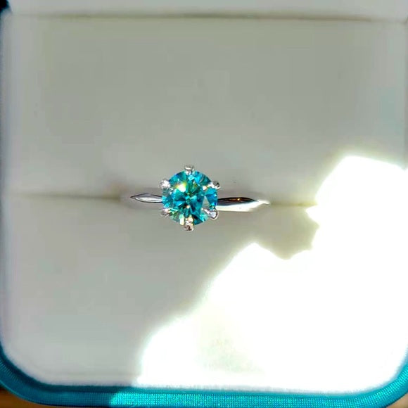 1ct Greenish Blue Moissanite Ring(001)
