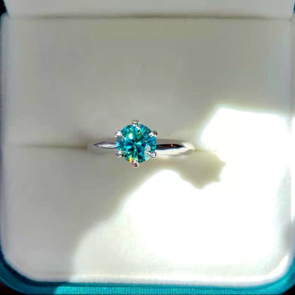 1ct Greenish Blue Moissanite Ring(001)
