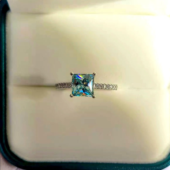 2ct Blue Princess Moissanite Ring