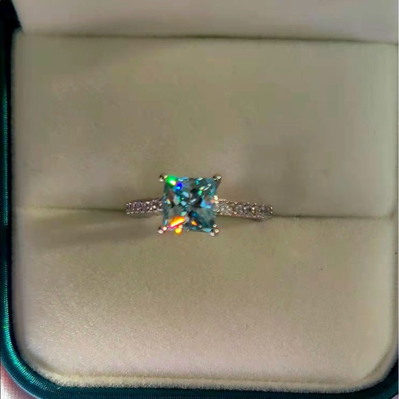 2ct Blue Princess Moissanite Ring