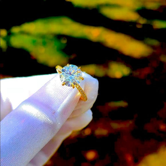 Solid 14k Gold 3ct Moissanite Ring with Side Stones