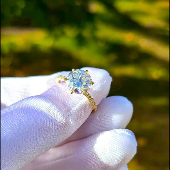 Solid 14k Gold 3ct Moissanite Ring with Side Stones