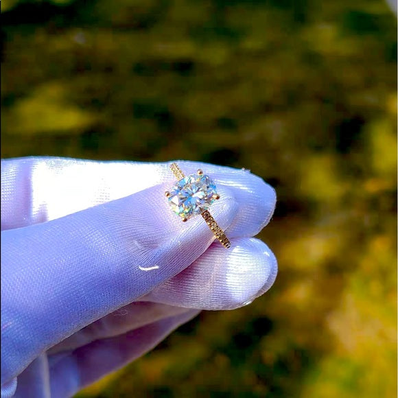 Solid 14k Gold 2ct Oval Moissanite Ring with Side Diamonds