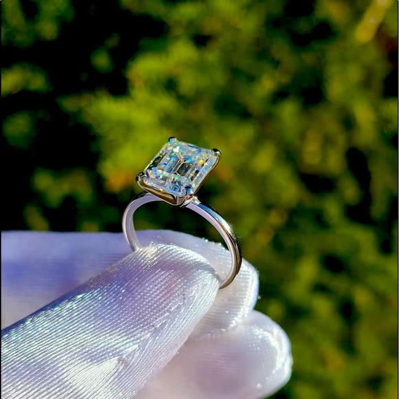Solid 14k Gold 4ct Emerald Cut Moissanite Ring