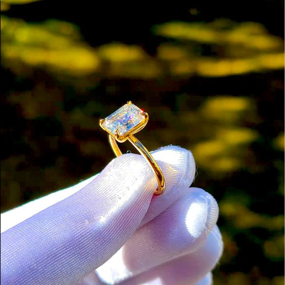 Solid 22k Gold 3ct Emerald Cut Moissanite Ring