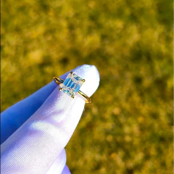 Solid 22k Gold 3ct Emerald Cut Moissanite Ring