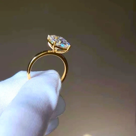 Solid 14k Yellow Gold 5ct Cushion Cut Moissanite Ring