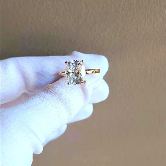 Solid 14k Yellow Gold 5ct Cushion Cut Moissanite Ring