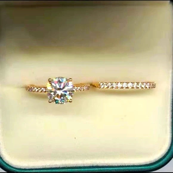 Solid 14k Rose Gold 2ct Moissanite Ring with Half Eternity Band