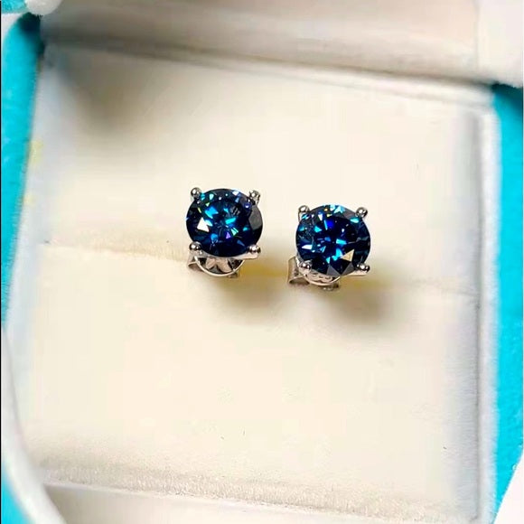 1ct Royal Blue Moissanite Stud Earrings