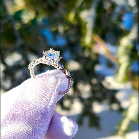 1ct Snowflake Moissanite Ring with Side Stones