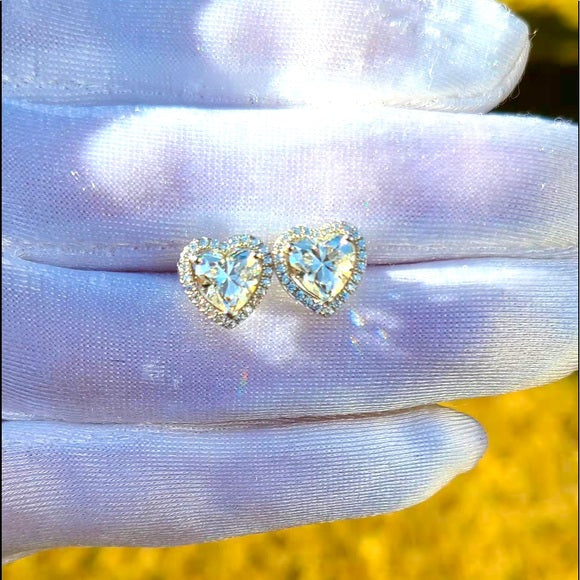 1ct Heart Cut Moissanite Stud Earrings with Halo