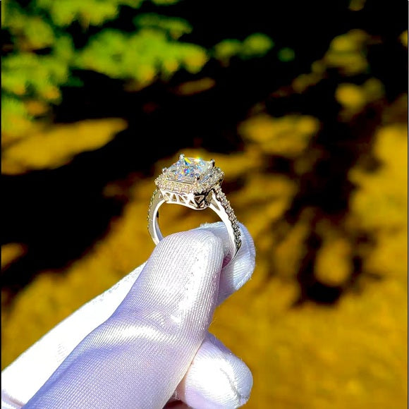2ct Princess Moissanite Ring with Sq. Halo