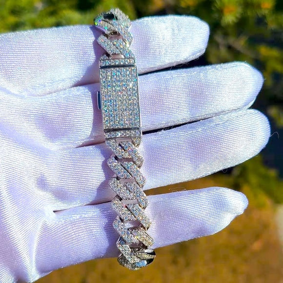 12mm Moissanite Prong Link Cuban Bracelet