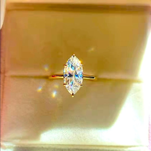 Solid 14k Gold 3ct Marquis Moissanite Ring