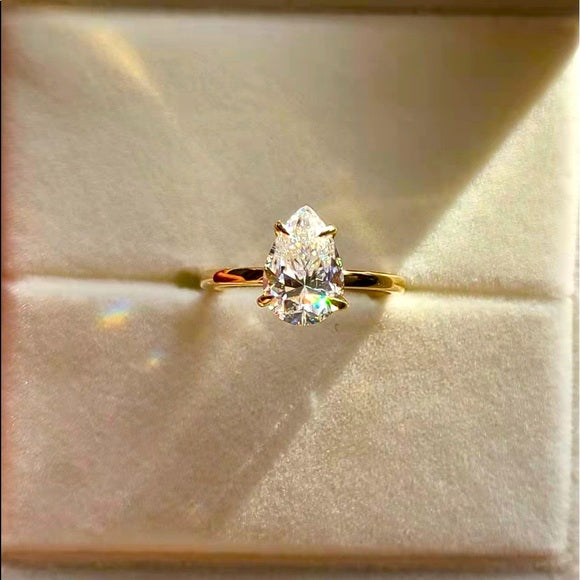 Solid 10k Gold 2.5ct Pear Moissanite Ring
