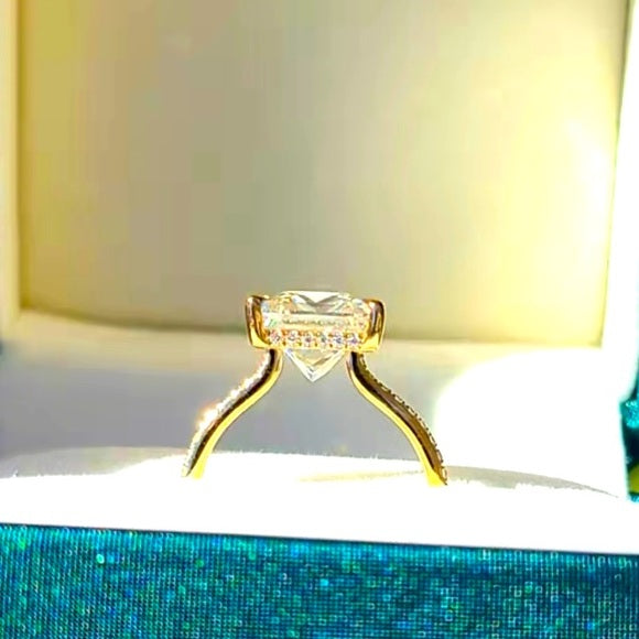 Solid 14k Gold 4ct Princess Moissanite Ring