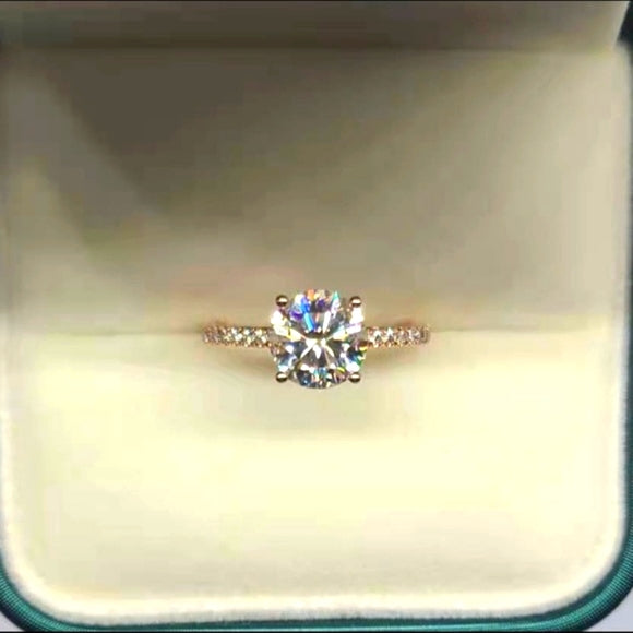 Solid 14k Gold 2ct Moissanite Ring with Side Stones