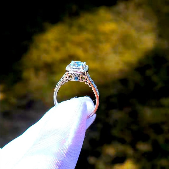 Solid 10k Gold 2ct Cushion Moissanite Ring with Halo & Topaz