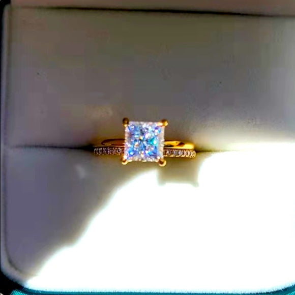 Solid 18k Gold 1.5ct Princess Moissanite Ring and Diamond Band Set