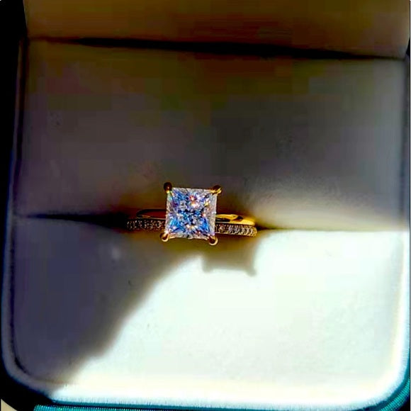 Solid 18k Gold 1.5ct Princess Moissanite Ring and Diamond Band Set