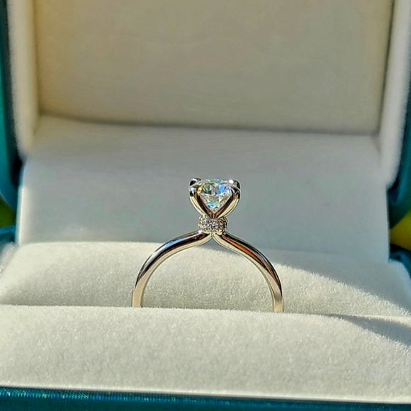 Solid 18k Gold 1ct Moissanite Ring with Hidden Halo Diamonds