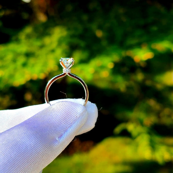 Solid 18k Gold 1ct Moissanite Ring with Hidden Halo Diamonds