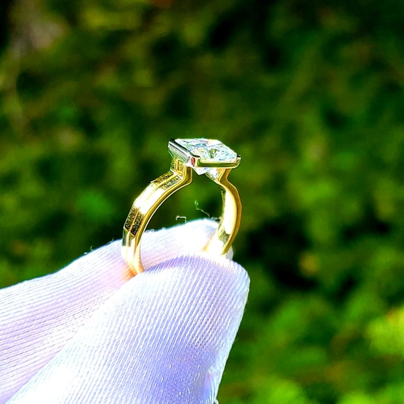 14K Yellow Gold Engagement Ring, Moissanite Ring, Promise Ring, 2 Cara