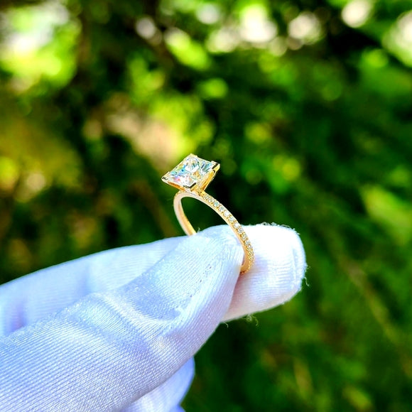 Solid 14k Gold 2ct Princess Moissanite Ring