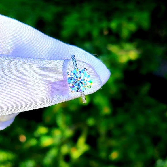 Platinum 3ct Moissanite Ring with Side Stone Diamond & Hidden Halo