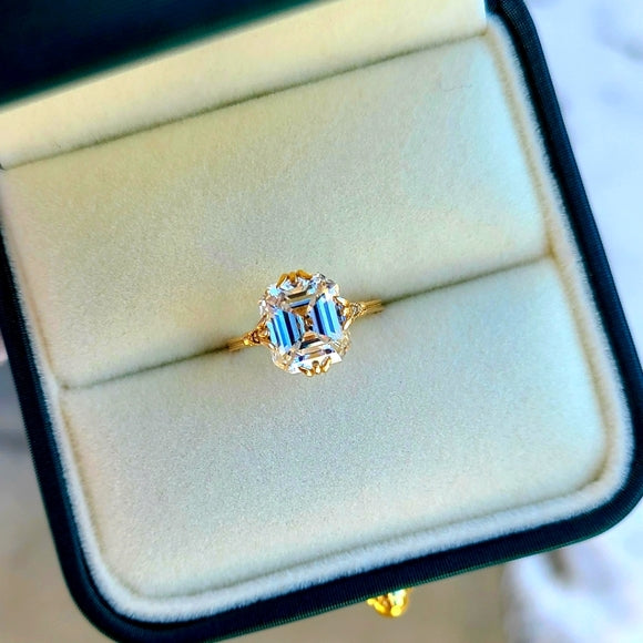 Solid 14k Gold 3.5ct Old Mine Cut Asscher Moissanite Ring