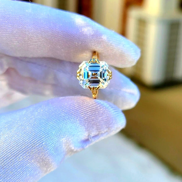 Solid 14k Gold 3.5ct Old Mine Cut Asscher Moissanite Ring