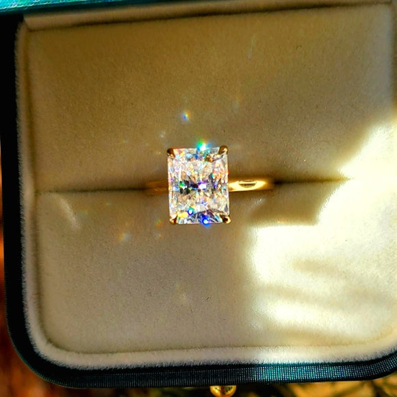 Solid 14k Gold 4ct Radiant Moissanite Ring with Side Blue Sapphire