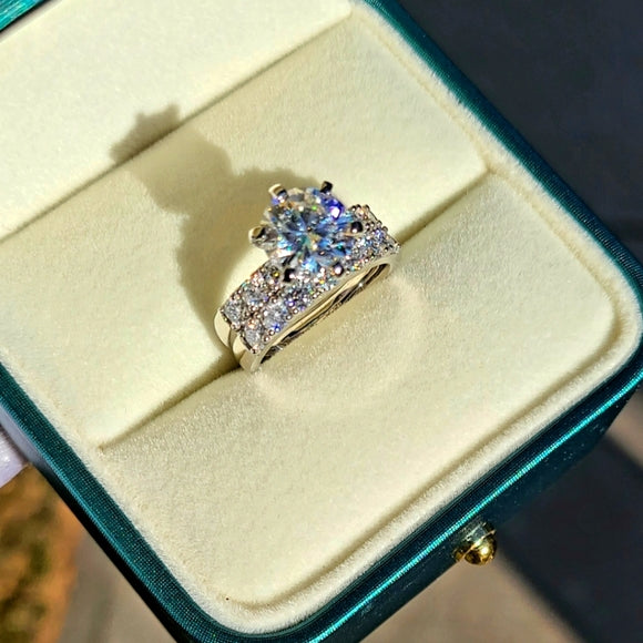Solid 10k Gold 3.6ct Moissanite Ring and 3mm Moissanite Band