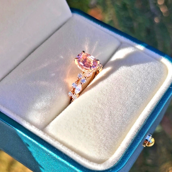 Solid 14k Gold 1.37ct Oval Morganite Ring and Band