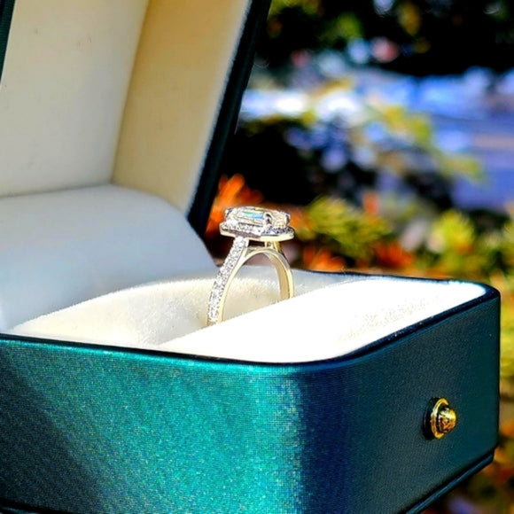 Solid 14k Gold 2ct Emerald Moissanite Ring