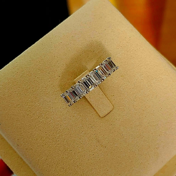 Solid 14k Gold 3×4mm Emerald Cut Moissanite Eternity Band